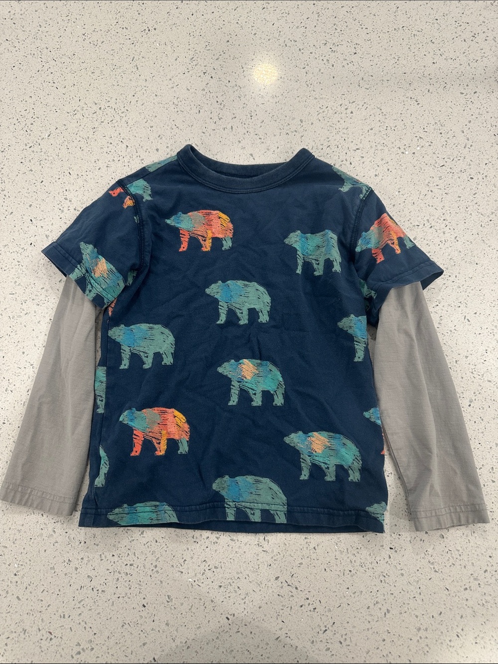 Tea Collection Kids Navy Layered-Look Bear Print Long Sleeve Shirt